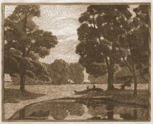 Elms by a Pond (wood engraving) Gwen Raverat 1917